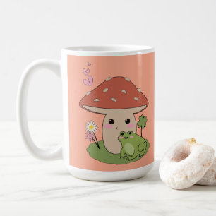 Kawaii mushroom and frog aesthetic mug