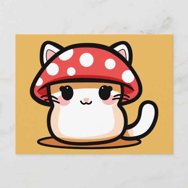 Kawaii Mushroom Cat Postcard (Front)