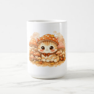 Kawaii Mushroom Forest Kitty Cute Autumn Cozy Cat Coffee Mug