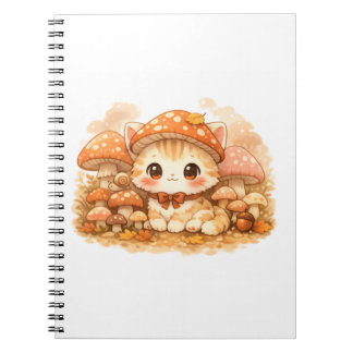 Kawaii Mushroom Forest Kitty  Cute Autumn Cozy Cat Notebook