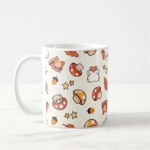 Kawaii Mushrooms and Animals - Cream Coffee Mug