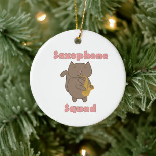 Kawaii Music Band Kitty Playing Saxophone Squad Ceramic Ornament
