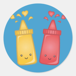 Kawaii Mustard and Ketchup Love Classic Round Sticker