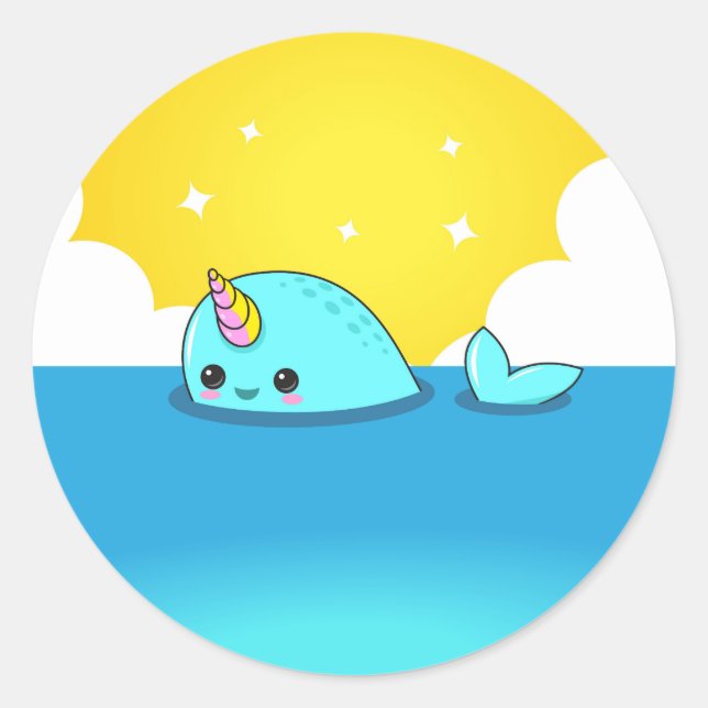 Kawaii Narwhal Classic Round Sticker (Front)