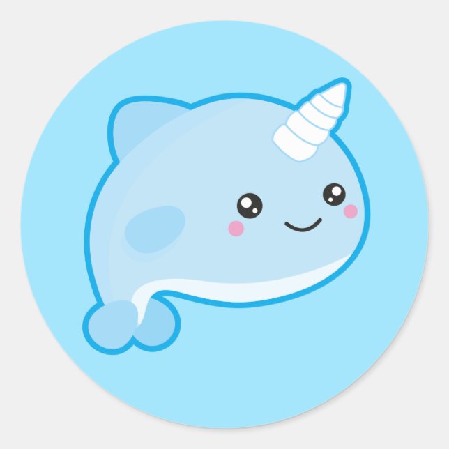 Kawaii Narwhal Classic Round Sticker (Front)