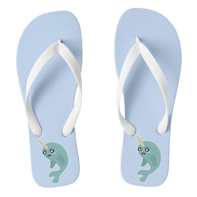 Kawaii Narwhal Flip Flops (Footbed)