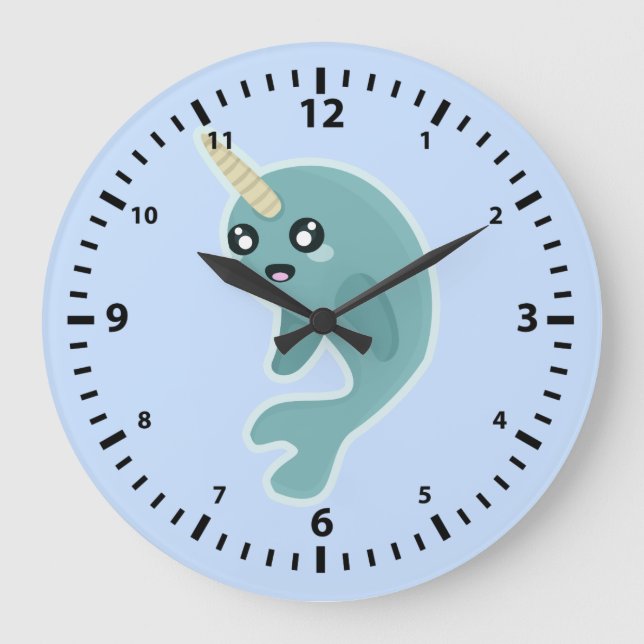 Kawaii Narwhal Large Clock (Front)