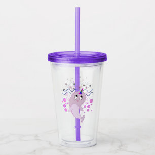 Kawaii Narwhal with Bubbles and Rainbow Horn Acrylic Tumbler