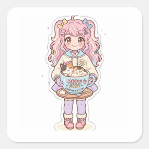 Kawaii Neko Cafe Anime Girl Chibi Sticker
