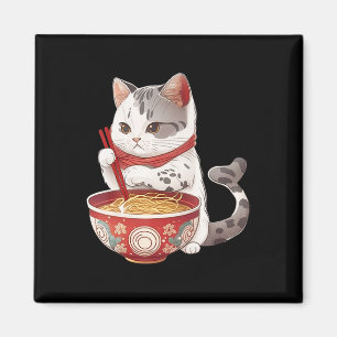 Kawaii NeKo Cat Eating Ramen Noodles Japanese Food Magnet