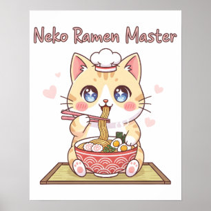 Kawaii Neko Ramen Master Cute Cat Food Chef Poster