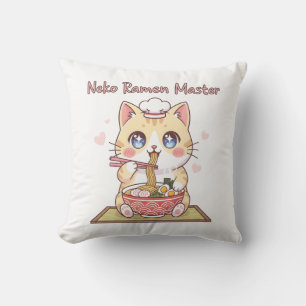 Kawaii Neko Ramen Master Cute Cat Food Chef Throw Pillow