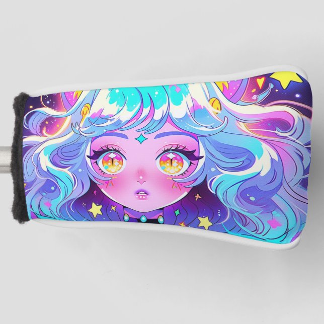 Kawaii Neon Cat Fursona Furry Anime Girl Golf Head Cover (Front)
