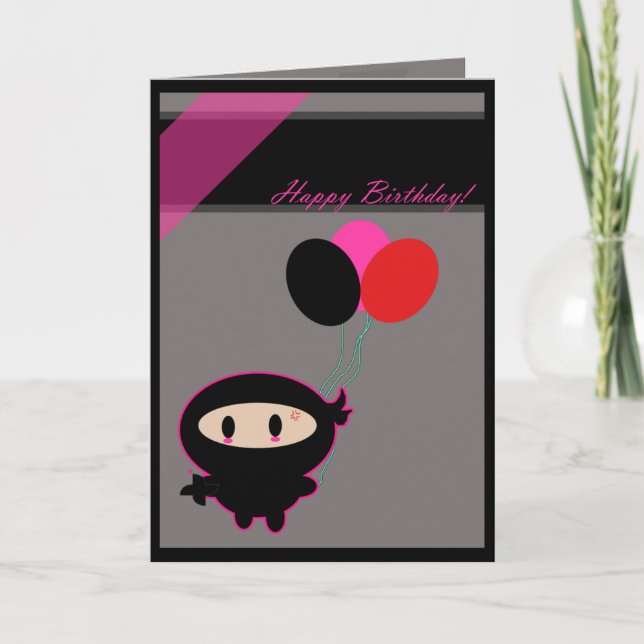 Kawaii Ninja Happy Birthday Card (Front)