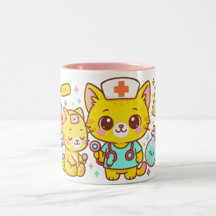 Kawaii Nurse Cat Duo Two-Tone Coffee Mug