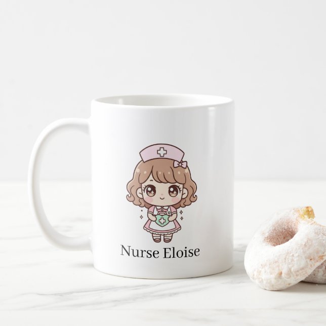 Kawaii Nurse Mug – Pastel Cute Chibi Nurse Coffee  (With Donut)