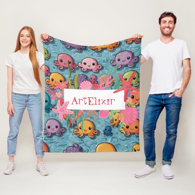 Kawaii Octopus Print Fleece Blanket (In Situ)