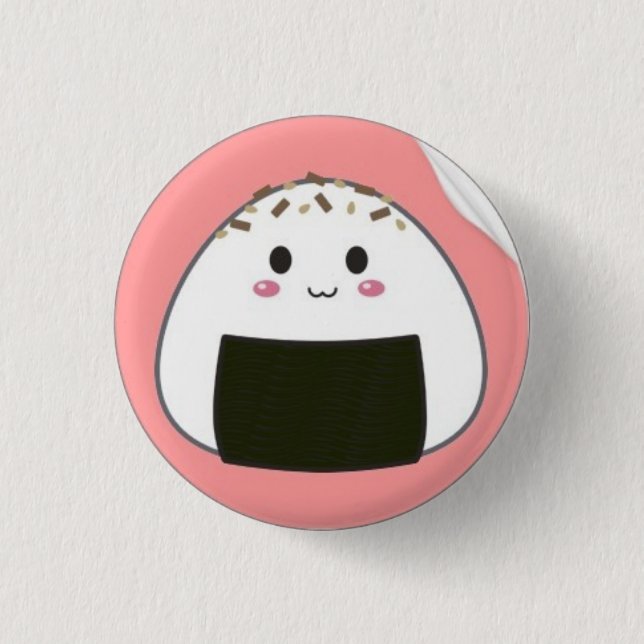 kawaii_onigiri_rice_ball_with_toppings_sticker-p21 1 inch round button (Front)