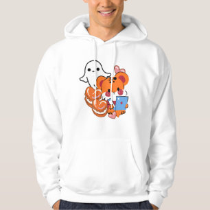 Kawaii Orange Cheetah with Heart Macarons & Ghost Hoodie