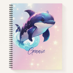 Kawaii Orca Killer Whale Personalized Blue & Pink Notebook