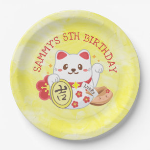 Kawaii Oriental Lucky Cat Birthday Party Paper Plate