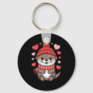 Kawaii Otter Valentines Day Hearts Winter Scarf Keychain