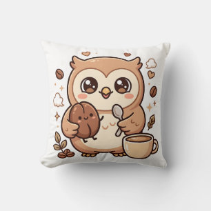 Kawaii Owl Coffee Pillow Throw