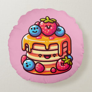 Kawaii Pancake Breakfast Cute Food Design Round Pillow