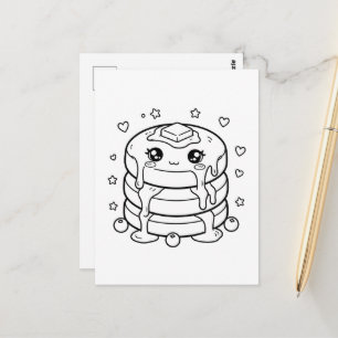 Kawaii pancake stack colouring postcard