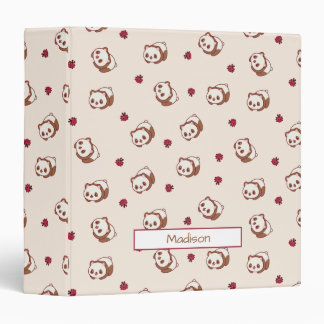 Kawaii Panda Adorable Beige Pattern Red Flowers Binder