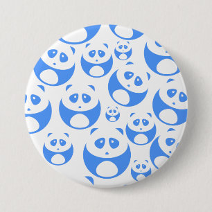 Kawaii Panda Baby Blue and WhitePattern 3 Inch Round Button