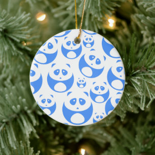 Kawaii Panda Baby Blue and WhitePattern Ceramic Ornament