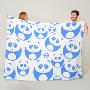 Kawaii Panda Baby Blue and WhitePattern Fleece Blanket