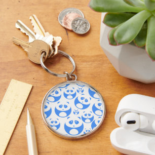 Kawaii Panda Baby Blue and WhitePattern Keychain