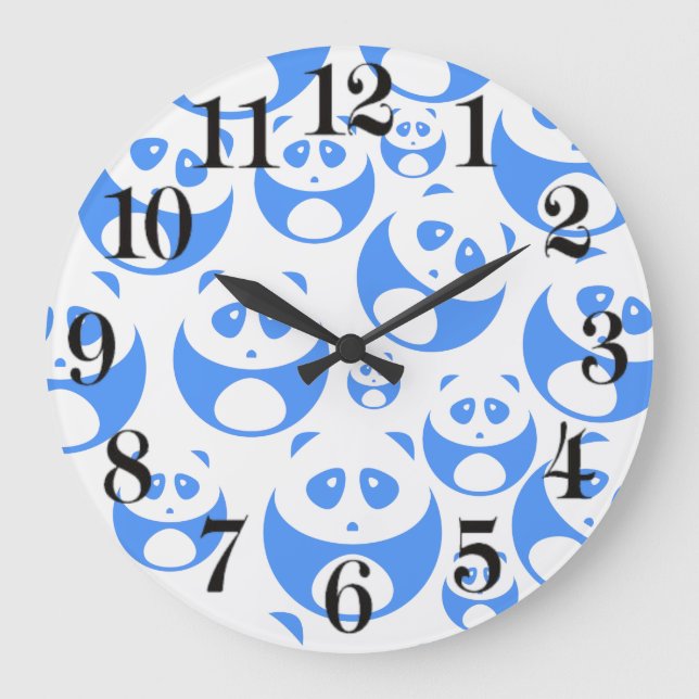 Kawaii Panda Baby Blue and WhitePattern Large Clock (Front)