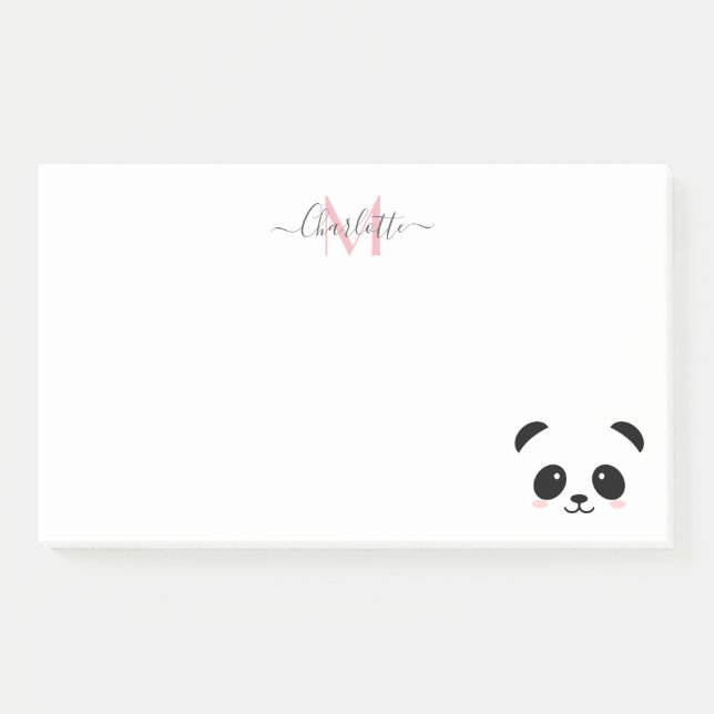 Kawaii panda bear personalized monogram post-it no notes (Front)