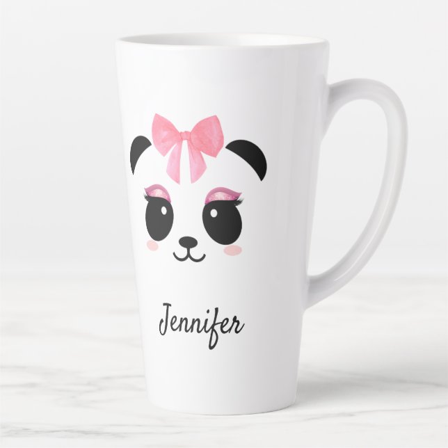 Kawaii panda cute eyelashes personalized latte mug (Right)