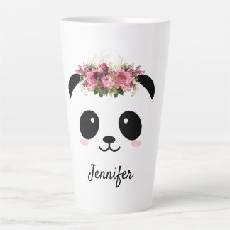 Kawaii panda cute floral personalized  latte mug