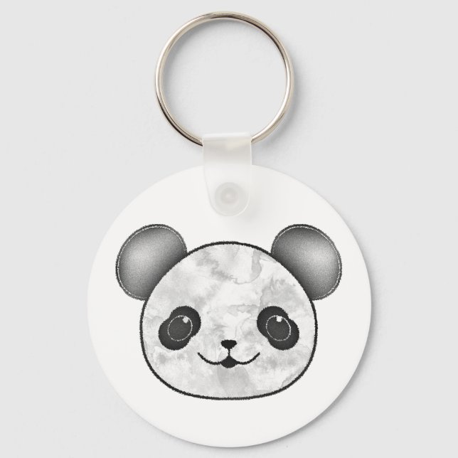 Kawaii Panda Drawing In Black And White Keychain (Front)