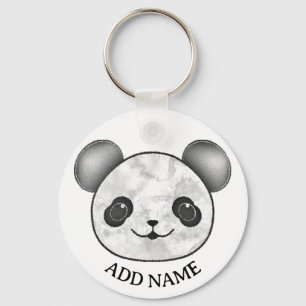Kawaii Panda Drawing In Black And White Keychain