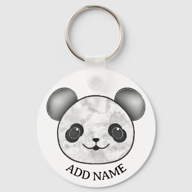 Kawaii Panda Drawing In Black And White Keychain (Front)
