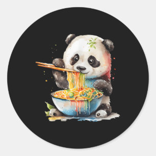 Kawaii Panda Eating Ra Noodles Otaku Watercolor Classic Round Sticker