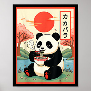 Kawaii Panda Eating Ramen Anime Noodles Japanese P Poster