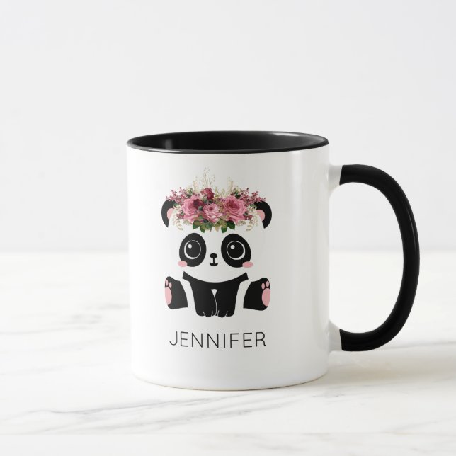 Kawaii panda face floral personalized  mug (Right)