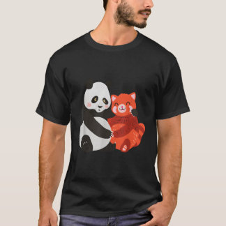 Kawaii Panda Hugging Red Panda T-Shirt