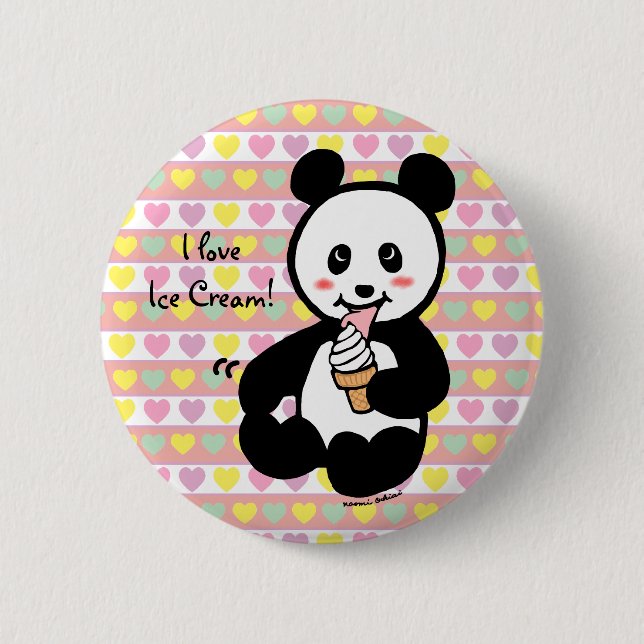 Kawaii Panda Ice Cream Cartoon 2 Inch Round Button (Front)