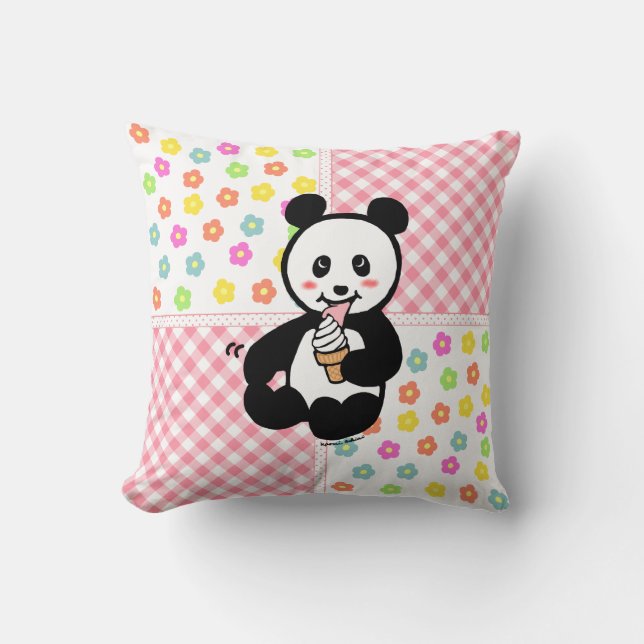 Kawaii Panda Ice Cream Cartoon Patchwork Throw Pillow (Front)