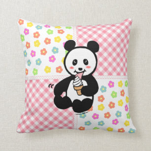 Kawaii Panda Ice Cream Cartoon Patchwork Throw Pillow