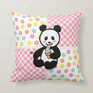 Kawaii Panda Ice Cream Cartoon Patchwork Throw Pillow