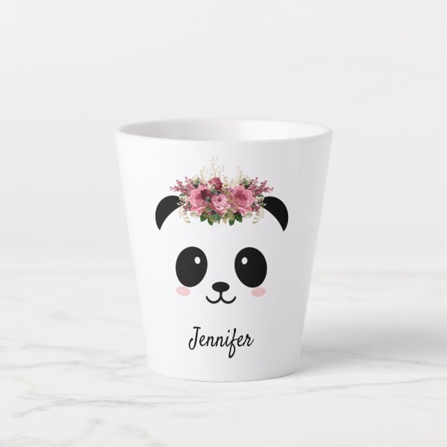 Kawaii panda mignon floral personnalisé latte mug (Devant)